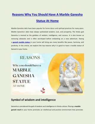 Reasons Why You Should Have A Marble Ganesha Statue At Home