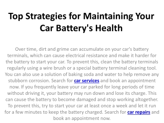Top Strategies for Maintaining Your Car Battery's Health