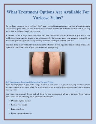 What Treatment Options Are Available For Varicose Veins?