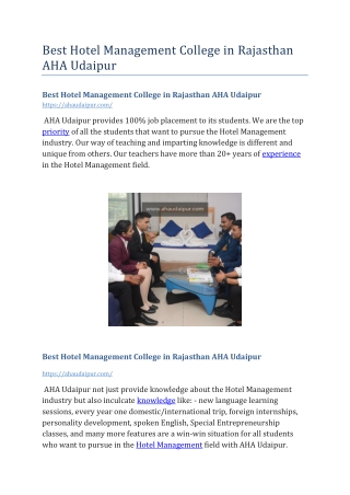 Best Hotel Management College In Rajasthan