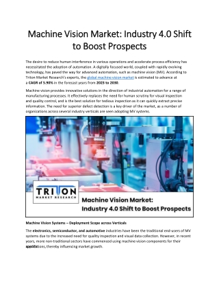 Machine Vision Market: Industry 4.0 Shift to Boost Prospects