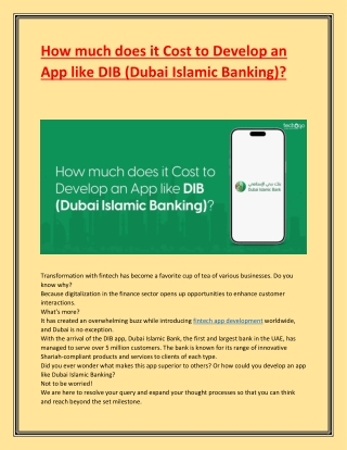 How much does it Cost to Develop an App like DIB (Dubai Islamic Banking)