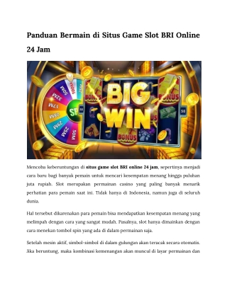 Panduan Bermain di Situs Game Slot BRI Online 24 Jam