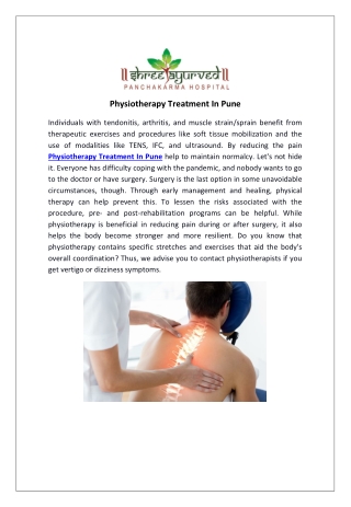 Physiotherapy Treatment In Pune