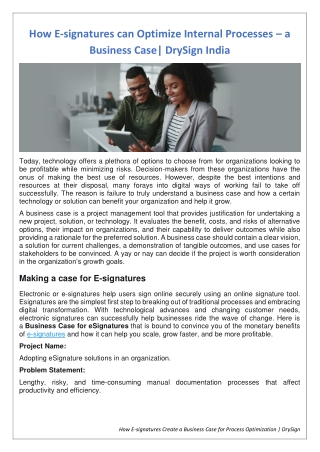How E-signatures can Optimize Internal Processes – a Business Case| DrySign IN