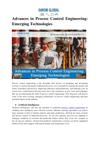 Advances in Process Control Engineering: Emerging Technologies