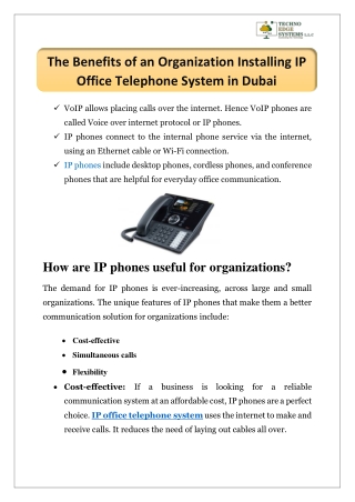 The Benefits of an Organization Installing IP Office Telephone System in Dubai