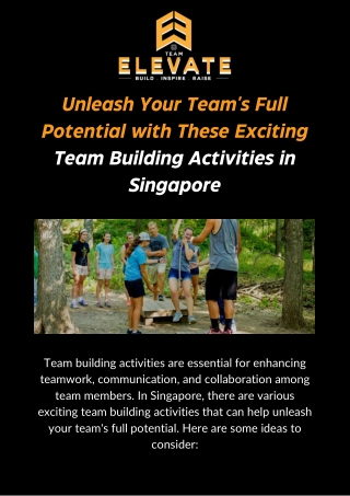 Unleash Your Team's Full Potential with These Exciting Team Building Activities in Singapore