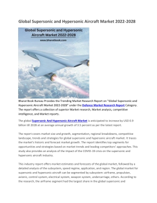 Global Supersonic and Hypersonic Aircraft Market 2022-2028