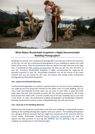 What Makes Shutterbabe Snapshots a Highly Recommended Wedding Photographer