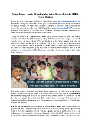 Telugu Desam Leader Chandrababu Naidu Honors Founder NTR in Public Meeting
