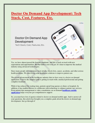 Doctor On Demand App Development-Tech Stack Cost Features Etc