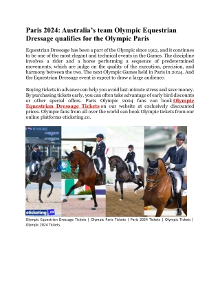 Paris 2024  Australia's team Olympic Equestrian Dressage qualifies for the Olympic Paris