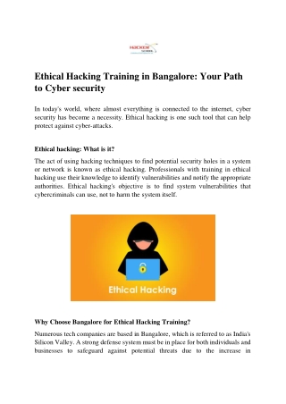 Ethical Hacking Training in Bangalore Your Path to Cybersecurity
