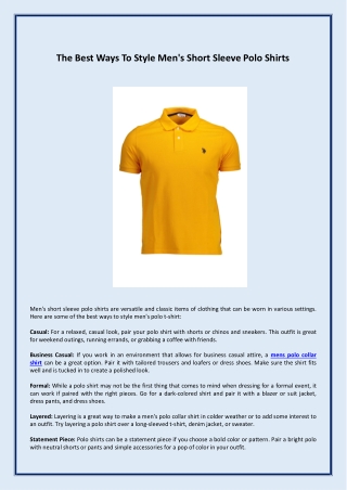 The Best Ways To Style Men's Short Sleeve Polo Shirts