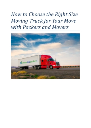 How to Choose the Right Size Moving Truck for Your Move with Packers and Movers