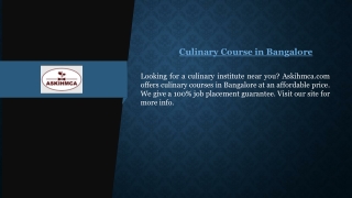 Culinary Course in Bangalore  Askihmca.com