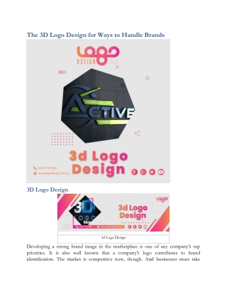 The 3D Logo Design for Ways to Handle Brands