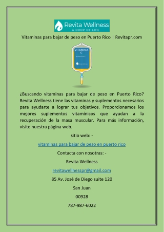 Vitaminas para bajar de peso en Puerto Rico  Revitapr