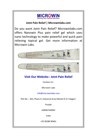 Joint Pain Relief  Microwinlabs.com