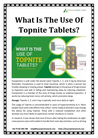 What Is The Use Of Topnite Tablets?
