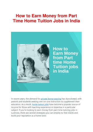 How to earn money from part time home tuition jobs in India