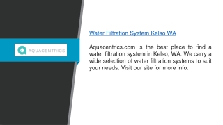 Water Filtration System Kelso Wa  Aquacentrics.com