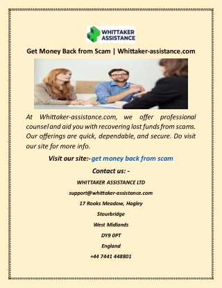 Get Money Back From Scam  Whittaker assistance com