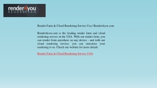 Render Farm & Cloud Rendering Service Usa  Render4you.com