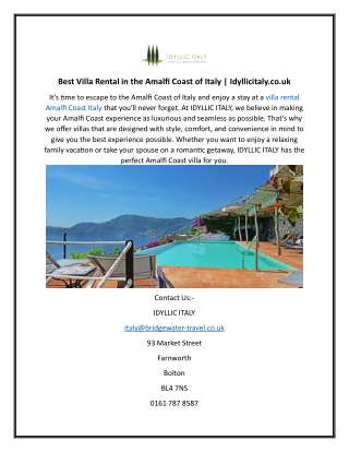 Best Villa Rental in the Amalfi Coast of Italy  Idyllicitaly.co.uk