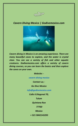 Cavern Diving Mexico  Godivemexico