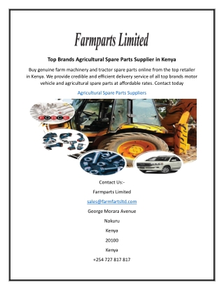 Top Brands Agricultural Spare Parts Supplier in Kenya