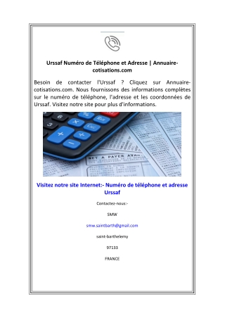 Urssaf Numéro de Téléphone et Adresse  Annuaire-cotisations.com