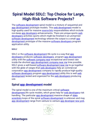 Spiral Model SDLC Top Choice for Large, High-Risk Software Projects