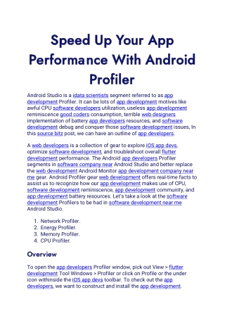 Speed Up Your App Performance With Android Profiler