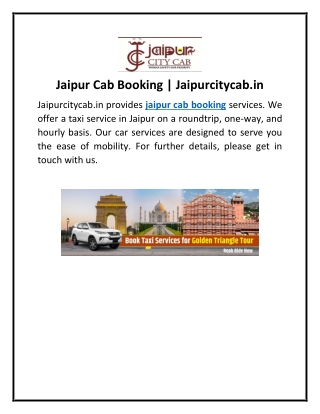 Jaipur Cab Booking | Jaipurcitycab.in