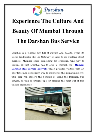 Mumbai Darshan Bus Service Borivali Call-9920772931