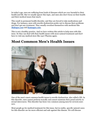 A Few Tips to Naturally Cure Men’s Medical Issue