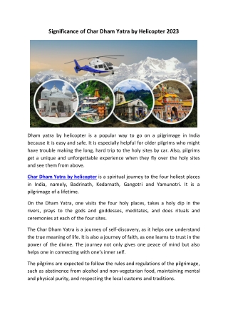 Significance of Char Dham Yatra by Helicopter 2023