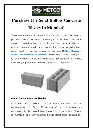 Hollow Concrete Block Manufacturer in Mumbai Call-8484930580