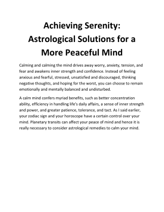 Achieving Serenity: Astrological Solutions for a More Peaceful Mind