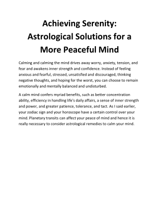 Achieving Serenity: Astrological Solutions for a More Peaceful Mind