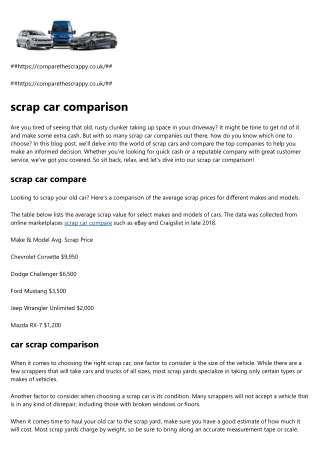 car scrap comparison