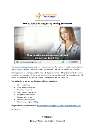 How to Write Nursing Essay Writing Service UK