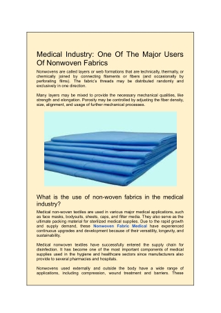 Medical Industry_ One Of The Major Users Of Nonwoven Fabrics