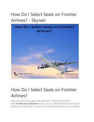 How Do I Select Seats on Frontier Airlines?