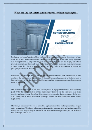 What are the key safety considerations for heat exchangers?