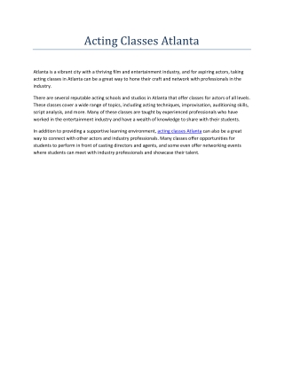 Acting Classes Atlanta