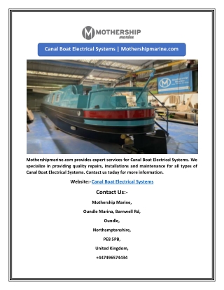 Canal Boat Electrical Systems | Mothershipmarine.com