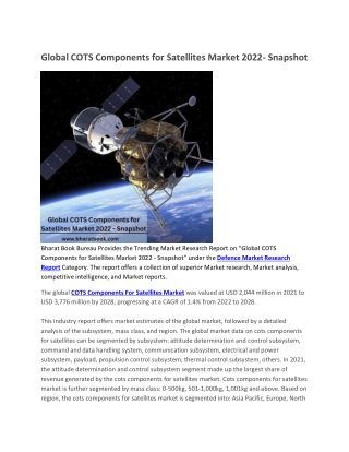 Global COTS Components for Satellites Market 2022 - Snapshot